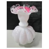 Vintage Pink Ruffle Glass Vase - 6.5" Tall