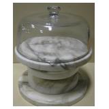 13" Tall Marble Cake Stand With Glass Cover