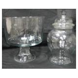 10" Lidded Glass Jar & 9" Glass Compote