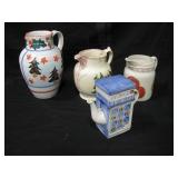8" Ceramic Tea Pot & 3 Ceramic Pitchers