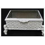 White Paint Over Brass Glass Topped Jewelry Box
