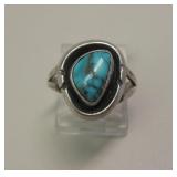 Vtg NA Sterling Silver & Blue Gem Turquoise Ring
