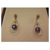 14K Gold & Amethyst Earrings - Stamped