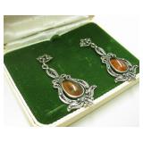 Antique Art Nouveau Sterling Silver Amber Earrings