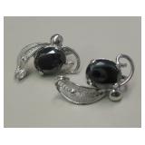 Vintage Sterling Silver Onyx Clip-On Earrings