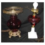 Lot Of 2 Red Glass Lamps - No Shades