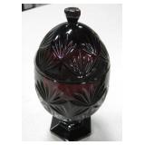 Vintage Ruby Red Glass Footed & Lidded Compote
