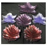 Lot Of 6 Assorted Glass Leaf Bowls