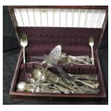Vtg Flatware Box w/ Asstd. Silver Plate Flatware