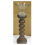 17.5" Wood Base Glass Candle Holder