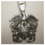 Vintage Sterling Silver USMC Pendant Necklace