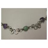 Sterling Silver, Jade & Amethyst Ankle Bracelet