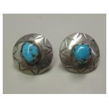 Vtg NA Sterling Silver Blue Gem Turquoise Earrings