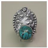 Antique Flatware Sterling Silver & Turquoise Ring