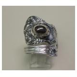 Antique Flatware Sterling Silver & Garnet Ring