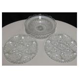 2 - 13.5" Glass Trays & 14" Shallow Glass Bowl