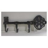 Vtg. Cast Iron Key Shaped Wall Hanger w/ 3 Hooks