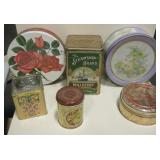 6 Vintage Metal Tins - 1 w/o Lid