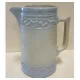 Vintage Stoneware Blue & White Pitcher 9" Tall