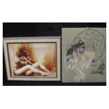 Lot Of 2 Art Pieces - Print & Stitchwork