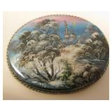 Vintage Hand Painted Mother Of Pearl Brooch