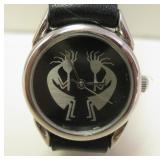 Kokopelli Watch w/ Sterling Silver & Leather Band