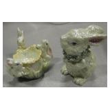 Lot Of 2 Iridescent Ceramic Rabbits - 4.5" Tallest