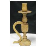 11" Wood Carved Candle Holder