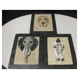 3 Simulated Wood African Animals 3-D Wall Decor