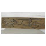 Old Wood Plank w/ Antique Tools Display - 45" Wide