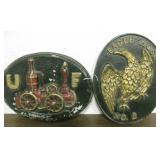 2 Vintage Cast Aluminum Fire Engine & Hose Plaques