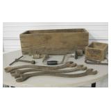Old Wood Crate w/ Antique Tools