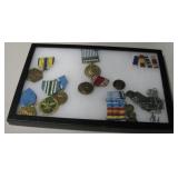 Table Display Case w/ US Military Medals & More