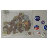 Political Pins, World Coins & Asst