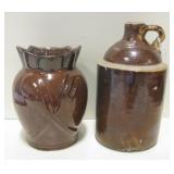 Brown Stoneware Jug & "Kitchen Helper" Holder