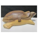 Carved Wood Turtle Trinket Box - 5.5" Long