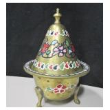 Hand Enameled Brass Moroccan Incense Burner