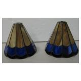 Pair Of Leaded Slag Glass Light Covers - 5" Tall