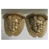 2 Heavy Resin Child Angel Wall Shelves - 9" Wide