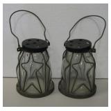 Pair Of Vintage Glass Candle Lanterns - 5.5" Tall