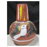 12" Tall Hand Painted Terra Cotta Water Jar & Cup