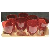 7 Large Red & Clear Stemmed Glasses 6.5" Tall