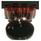 Lot Of Ruby Red Glasses & Luncheon Plates
