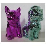 2 Metallic Glazed Ceramic Dog Coin Banks