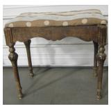 Circa 1920 Wood Bench w/ Fabric Covered Seat