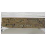 Old Wood Plank w/ Antique Tools Display - 50" Wide
