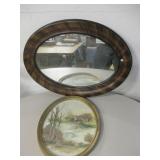 Vtg Oval Art Print & Antique Oval Mirror - Framed
