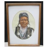 Framed Native American Cross Stitch Portrait