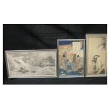 Lot Of 3 Vintage Japanese Framed Art
