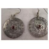 Vintage Hand Cut Sterling & Garnet Earrings